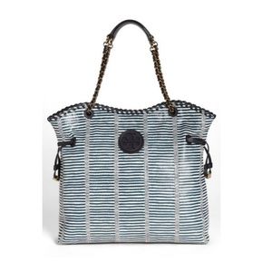 Tory Burch Marion Striped Patchwork Tote in Blue
